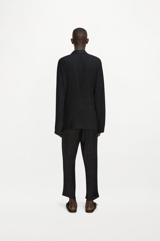 Mens Tao Trousers Tabby Silk Pintuck - Black