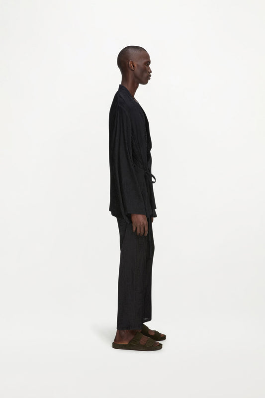 Mens Tao Trousers Tabby Silk Pintuck - Black