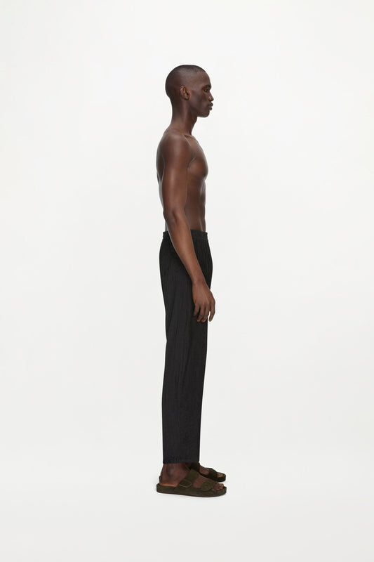 Mens Tao Trousers Tabby Silk Pintuck - Black