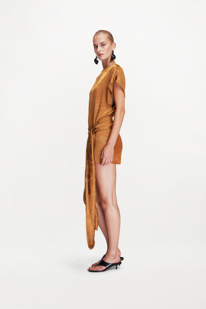 Fira Dress Patina Jacquard - Tobacco Dunes