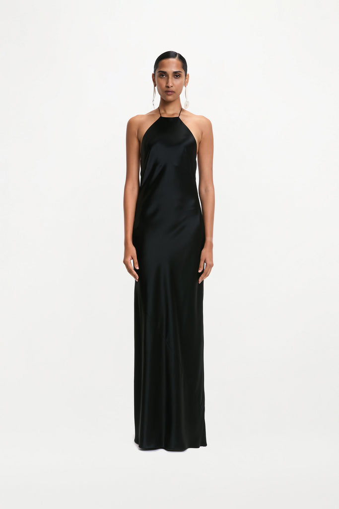 silk dress black Bustier Midi Luxury Open back Composition Delos Womens Silk Backless Artisanal