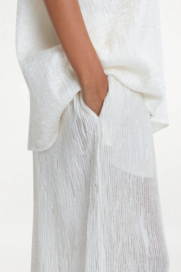 CLEMENT TROUSERS ( WHITE SILK PINTUCK )