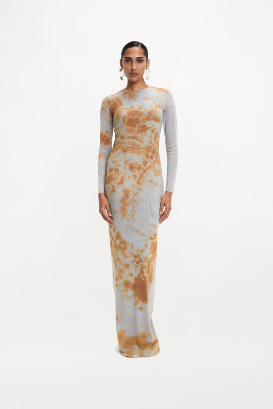 ZITA DRESS MESH JERSEY LAVA GREY/BROWN